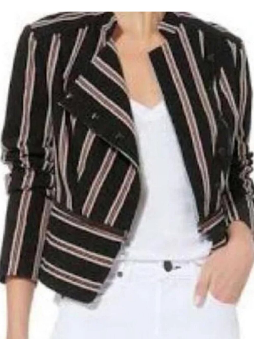 Intermix LISA STRIPED BOUCLÉ CROPPED JACKET Multi-length Zipper NWT 8 Medium